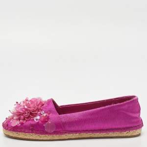 Dior Pink Canvas Embellished Espadrille Flats Size 37