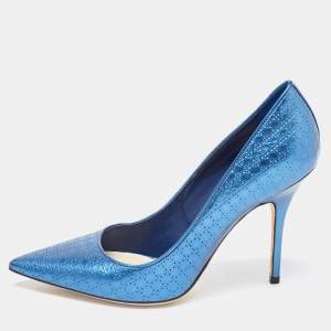 Pre Owned Dior Blue Patent Cherie Pointed Toe Pumps Size 39