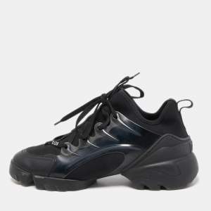 Pre Owned Dior Black Leather and Neoprene D-Connect Sneakers Size 39