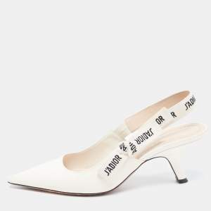 Dior White Patent Leather J'adior Slingback Pumps Size 37.5