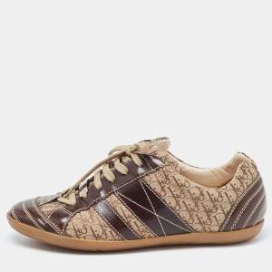 Dior Brown Canvas And Leather Low Top Sneakers Size 37.5