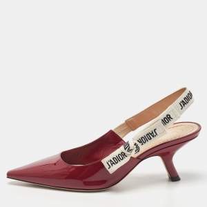 Pre Owned Dior Red Patent Leather J'adior Slingback Pumps Size 36.5