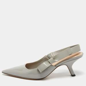 Dior Grey Patent Leather J'adior Slingback Pumps Size 39