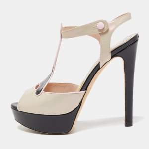 Dior Cream/Black Patent And Leather Platform Ankle Strap Sandals Size 37.5