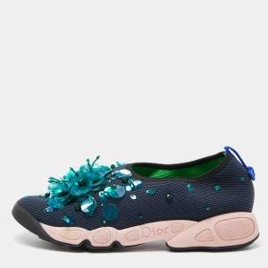 Pre Owned Dior Blue Mesh Fusion Embellished Slip On Sneakers Size 39