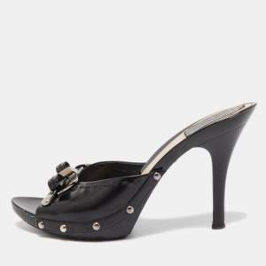 Dior Black Cannage Patent Bow Slide Sandals Size 38.5