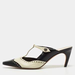 Dior Black/Cream Brogue Leather Mules Size 39