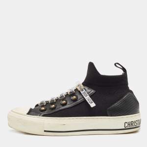 Pre Owned Dior Black Knit Fabric and Leather Walk'n'Dior Sock Sneakers Size 36