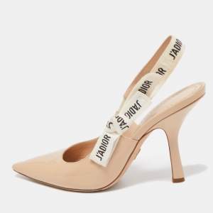 Dior Beige Patent J'adior  Slingback Pumps Size 37.5