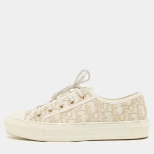Pre Owned Dior Gold/White Oblique Canvas Walk'n'Dior Sneakers Size 39.5