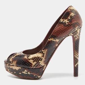 Dior Brown Python Miss Dior Peep-Toe Platform Pumps Size 39.5