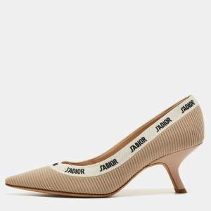 Dior Beige/Pink Canvas and Leather Jadior Pointed Toe Pumps Size 38