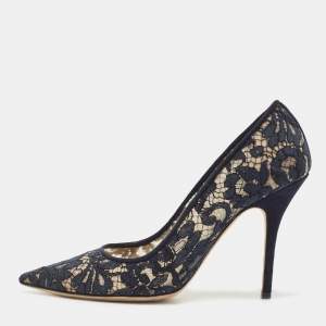 Dior Navy Blue Lace Pointed Toe Pumps Size 38