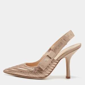 Dior Metallic Bronze Woven Leather J'Adior Slingback Pumps Size 36