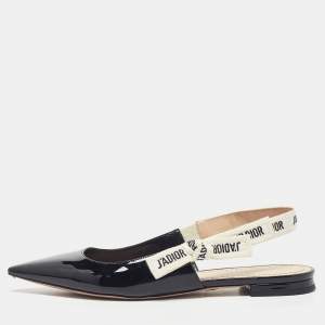 Pre Owned Dior Black Patent Leather J'Adior Slingback Flats Size 40