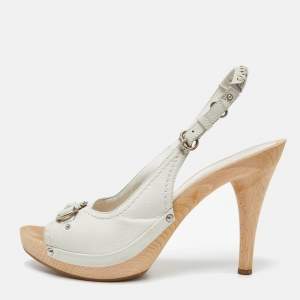 Dior White Leather Platform Slingback Sandals Size 40.5