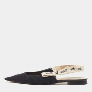 Dior Black Canvas Jadior  Slingback Flat Sandals Size 39