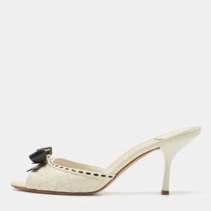 Dior Off White Quilted Leather CD Bow Slide Sandals Size 42 