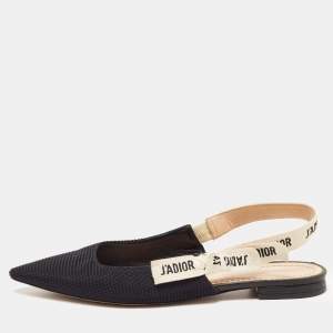 Dior Black Technical Fabric J'adior Slingback Flats Size 36.5