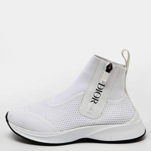 Pre Owned Dior White Knit Fabric B25 High Top Sneakers Size 36