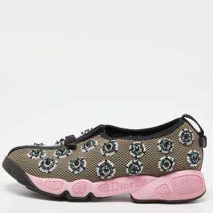 Pre Owned Dior Grey Embellished Mesh Fusion Sneakers Size 34.5
