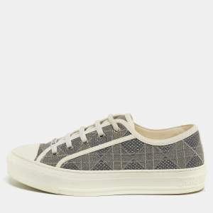 Dior Grey/White Embroidered Cannage Canvas Walk'n'Dior Sneakers Size 38