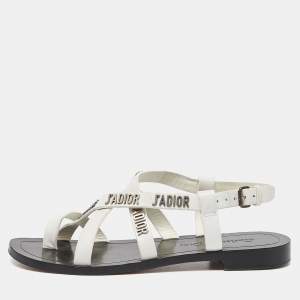 Dior White Leather J'adior Strappy Flat Sandals Size 36