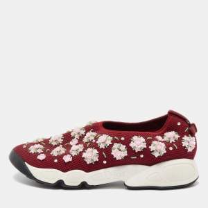 Dior Burgundy Mesh Fusion Slip On Sneakers Size 38