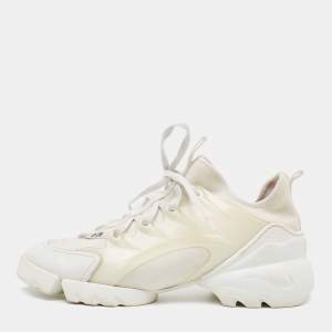 Pre Owned Dior White Fabric and PVC D-Connect Lace Up Sneakers Size 38