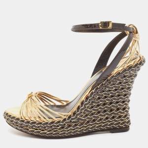 Dior Metallic Leather Strappy Wedge Platform  Ankle Strap Sandals Size 38