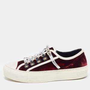 Dior Burgundy/White Velvet and Rubber Walk'n'Dior Sneakers Size 36.5