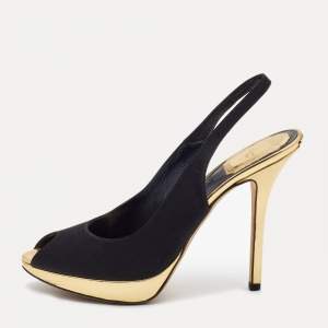 Pre Owned Dior Black Satin Slingback Peep Toe Pumps Size 39  