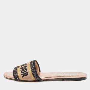 Dior Tricolor Embroidered Canvas Dway Flat Slides Size 37