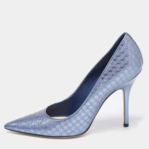 Dior Metallic Blue Micro Cannage Leather Cherie Pumps Size 37
