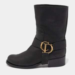 Dior Black Leather CD Logo Ankle Boots Size 37