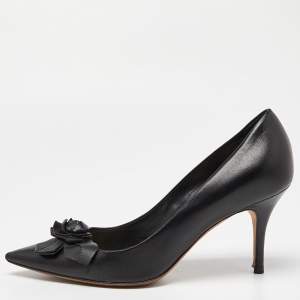 Pre Owned Dior Black Leather Flower Detail Pointed Toe Pumps Size 38.5