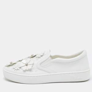 Dior White Leather Floral Crystal Embellished Slip On Sneakers Size 37