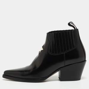 Dior Black Leather Star Cowboy Boots Size 36