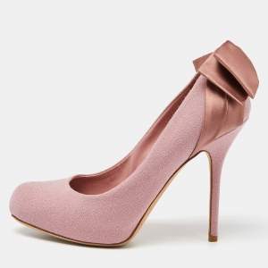 Pre Owned Dior Pink Fabric and Satin Bow Round Toe Pumps Size 40