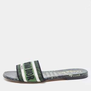 Dior Tricolor Embroidered Canvas Dway Flat Slides Size 35.5