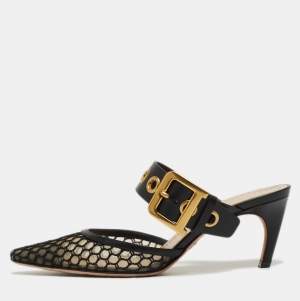 Dior Black Mesh and Leather Fishnet D-Dior Mules Size 36.5