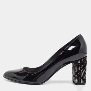 Dior Black Patent Leather Embellished Block Heel Pumps Size 41
