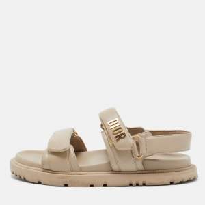 Dior Beige Leather Dior Act Flat Sandals Size 39