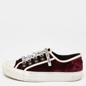 Dior Burgundy/White Velvet and Rubber Walk'n'Dior Sneakers Size 38.5