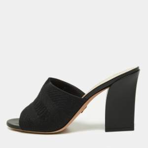 Dior Black Canvas and Leather Dway Block Heel Slide Sandals Size 38