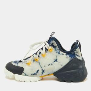 Dior Navy Blue/Yellow Printed Fabric and PVC D-Connect Sneakers Size 37