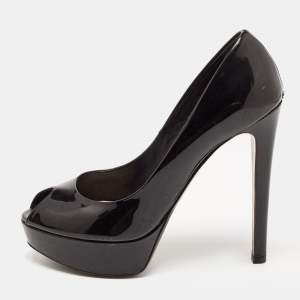 Dior Black Patent Leather Peep Toe Platform Pumps Size 38