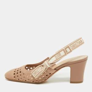 Dior Pink Fabric and Leather Moi Block Heel Slingback Sandals Size 38