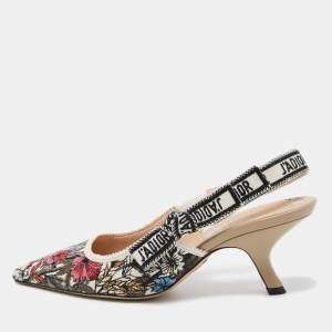 Christian Dior Multicolor Floral Embroidered Canvas J'adior Slingback Pumps Size 36