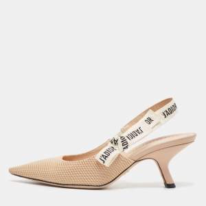 Dior Beige/White Fabric and Leather J'adior Slingback Pumps Size 35